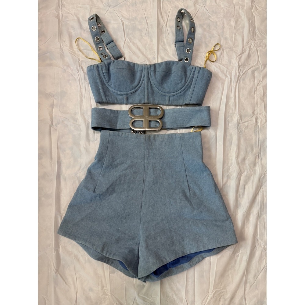 Bronx & Banco Denim Bustier Top & Shorts Set w/ BB Belt Size S NEW W/ TAGS